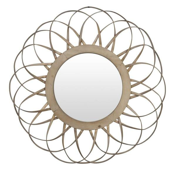 Gfancy Fixtures 25.5 x 26.25 x 2 in. Natural Wooden Flower Shaped Round Wall Mirror GF3098225